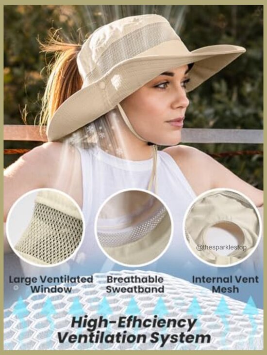 UPF 50+ Waterproof Sun Hat with High Ponytail Hole for Outdoor Activities